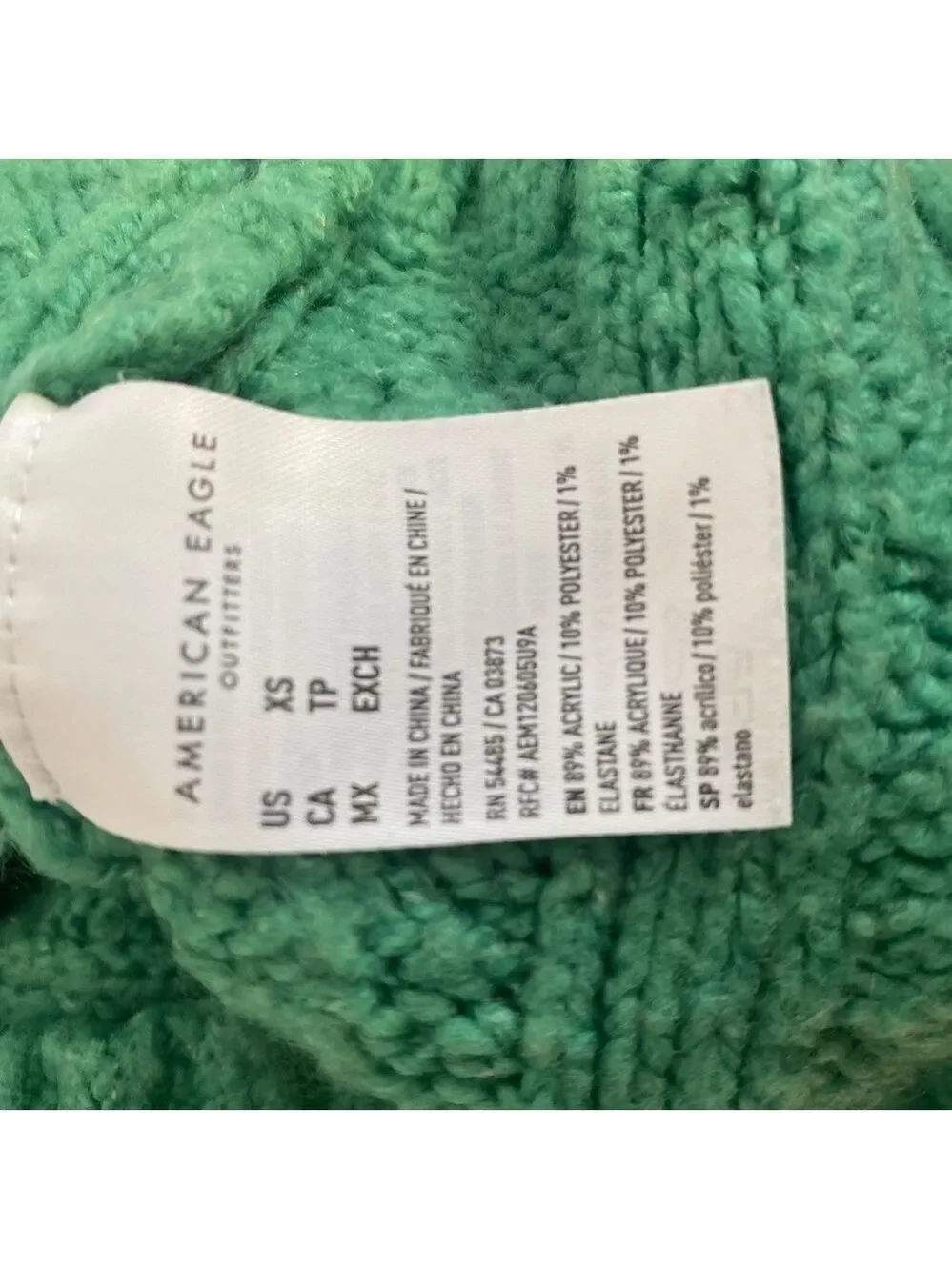 American Eagle Green Cable Knit Cropped Hoodie Sweater Boxy Oversized XS